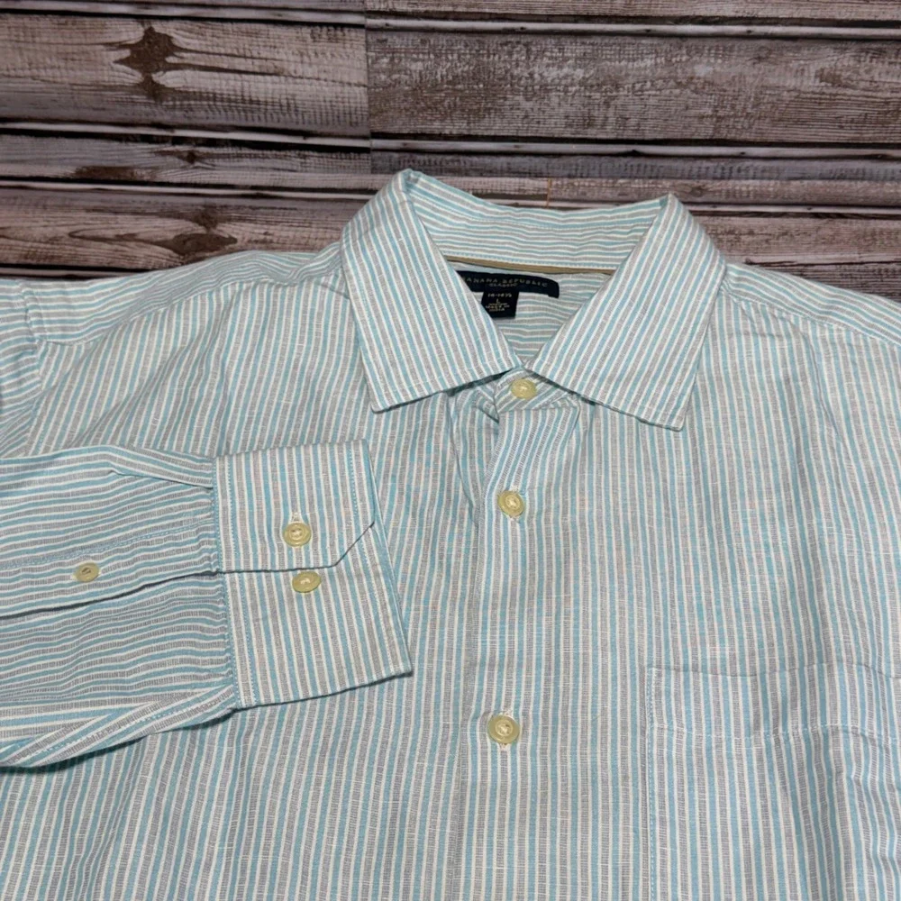 Banana Republic Classic‎ Striped Linen Blend Button Down Shirt Men Size Large